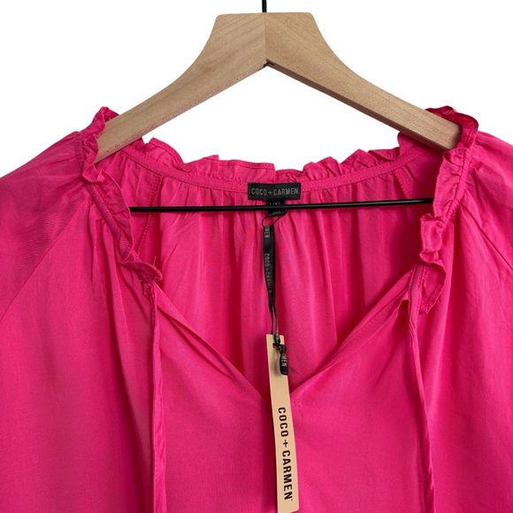 Coco + Carmen 3/4 Sleeve Peasant Top Size L/ XL 100% Viscose Pink New with Tag - Picture 2 of 6